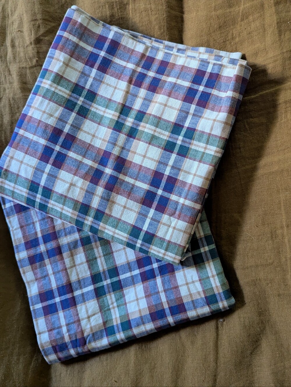 Plaid Cotton set of 2 valances by longaberger in Blue, Green & White
